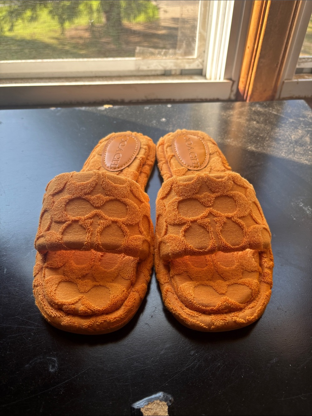 COACH Orange Terrycloth Slide Slippers - Soft Terry Comfort